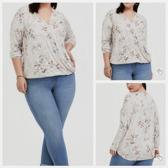 Torrid Super Soft Surplice Long Sleeve Stretch Victorian Floral Top - NEW - Picture 3 of 9